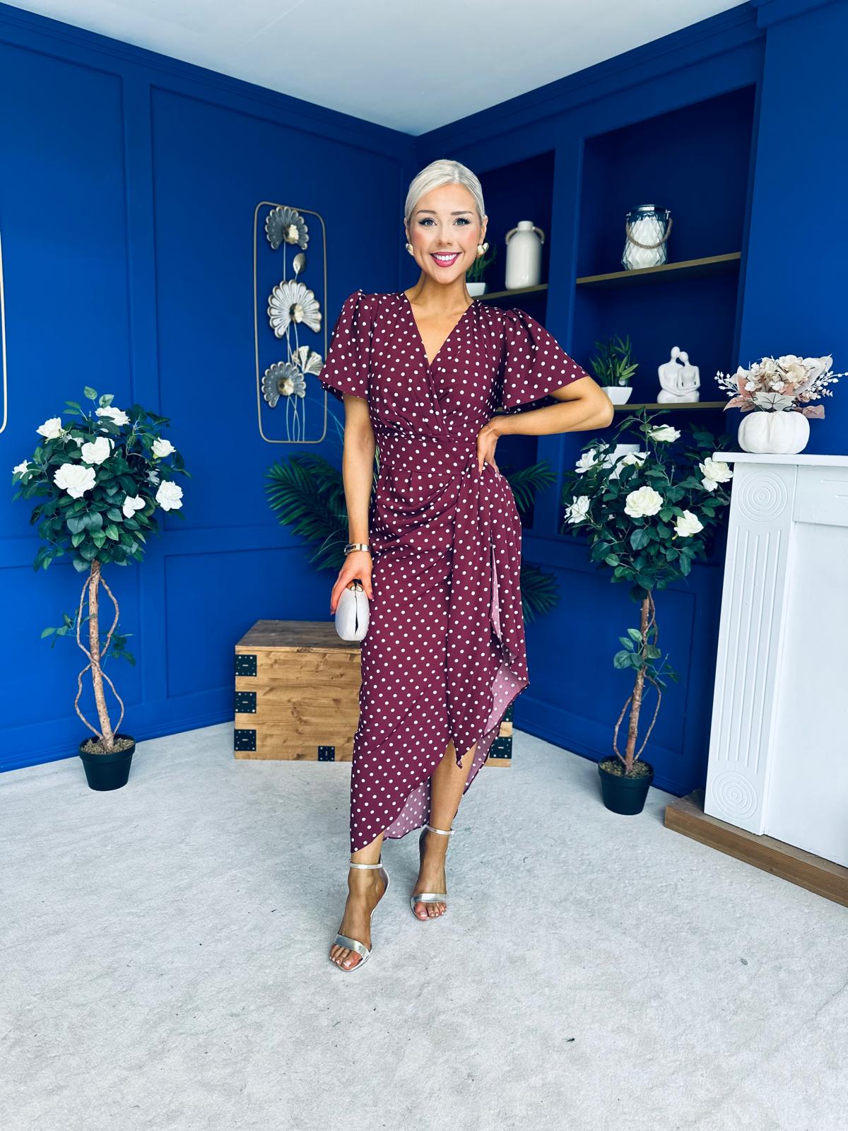 Drew Puff Sleeve Midi Dress Polka Berry