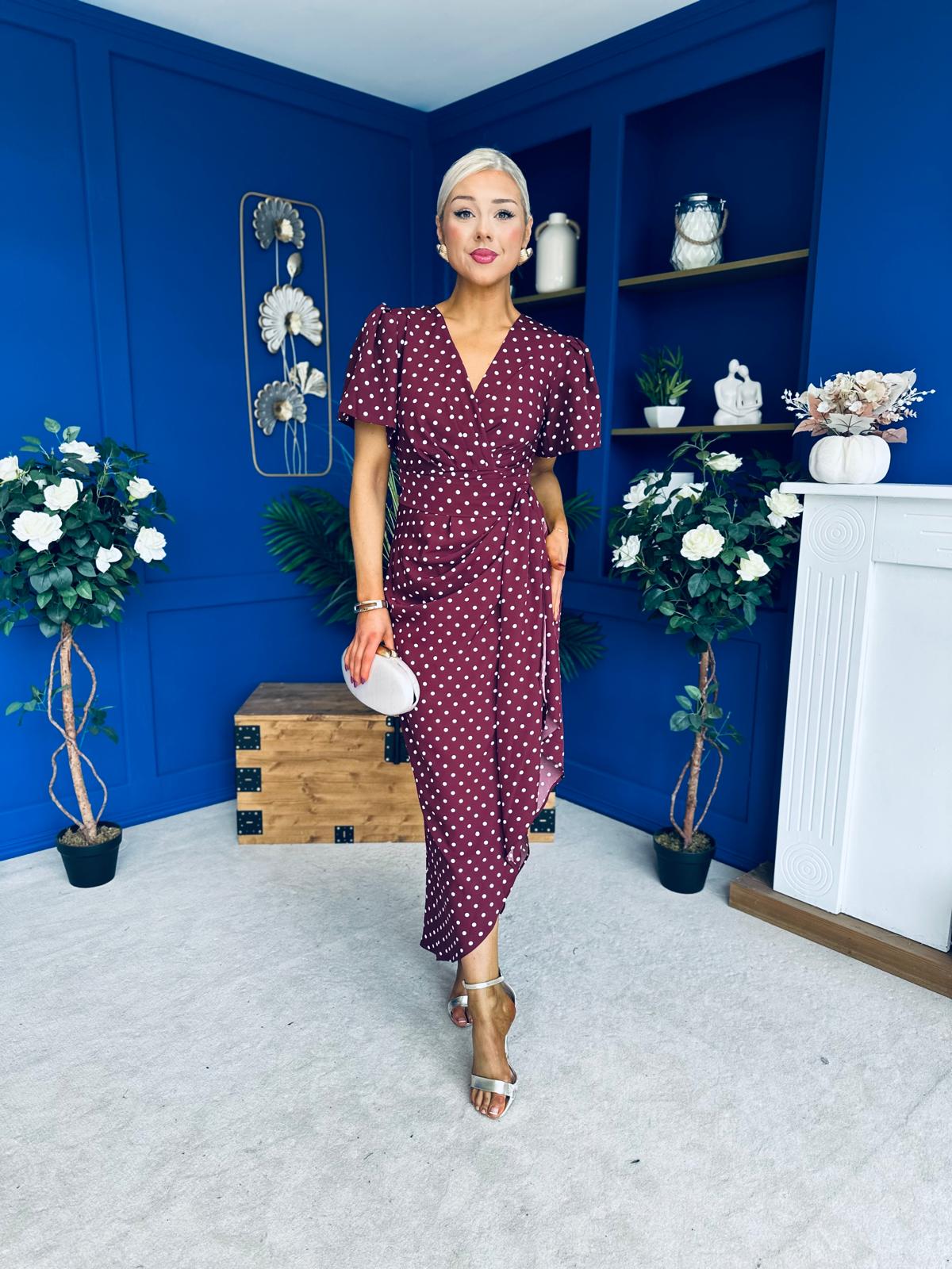 Drew Puff Sleeve Midi Dress Polka Berry