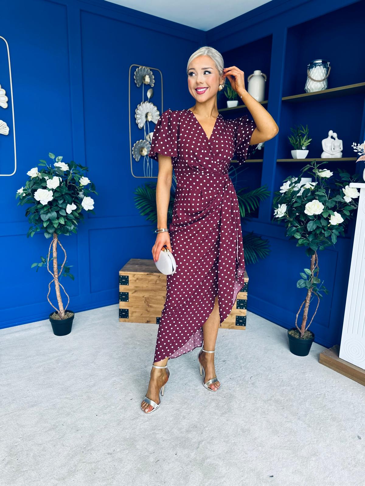 Drew Puff Sleeve Midi Dress Polka Berry
