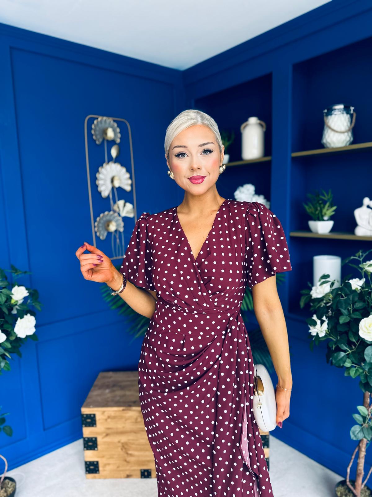 Drew Puff Sleeve Midi Dress Polka Berry