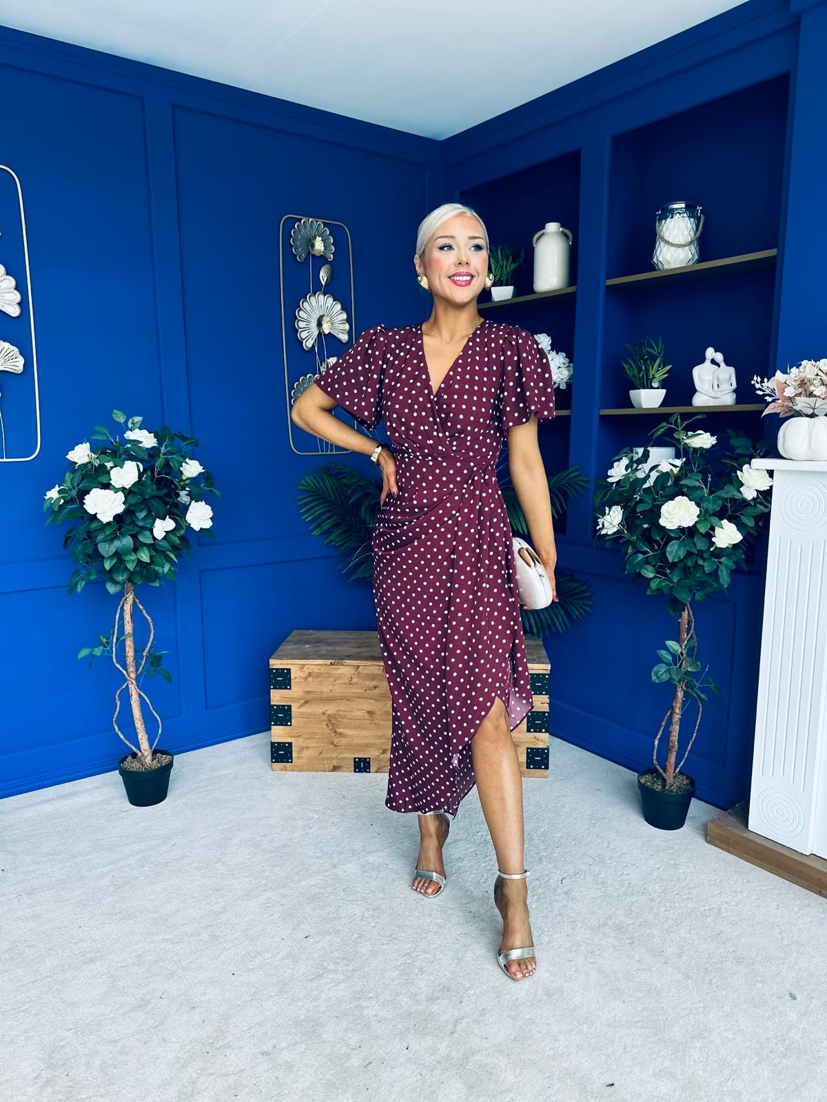 Drew Puff Sleeve Midi Dress Polka Berry