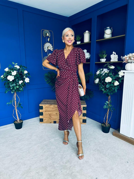 Drew Puff Sleeve Midi Dress Polka Berry