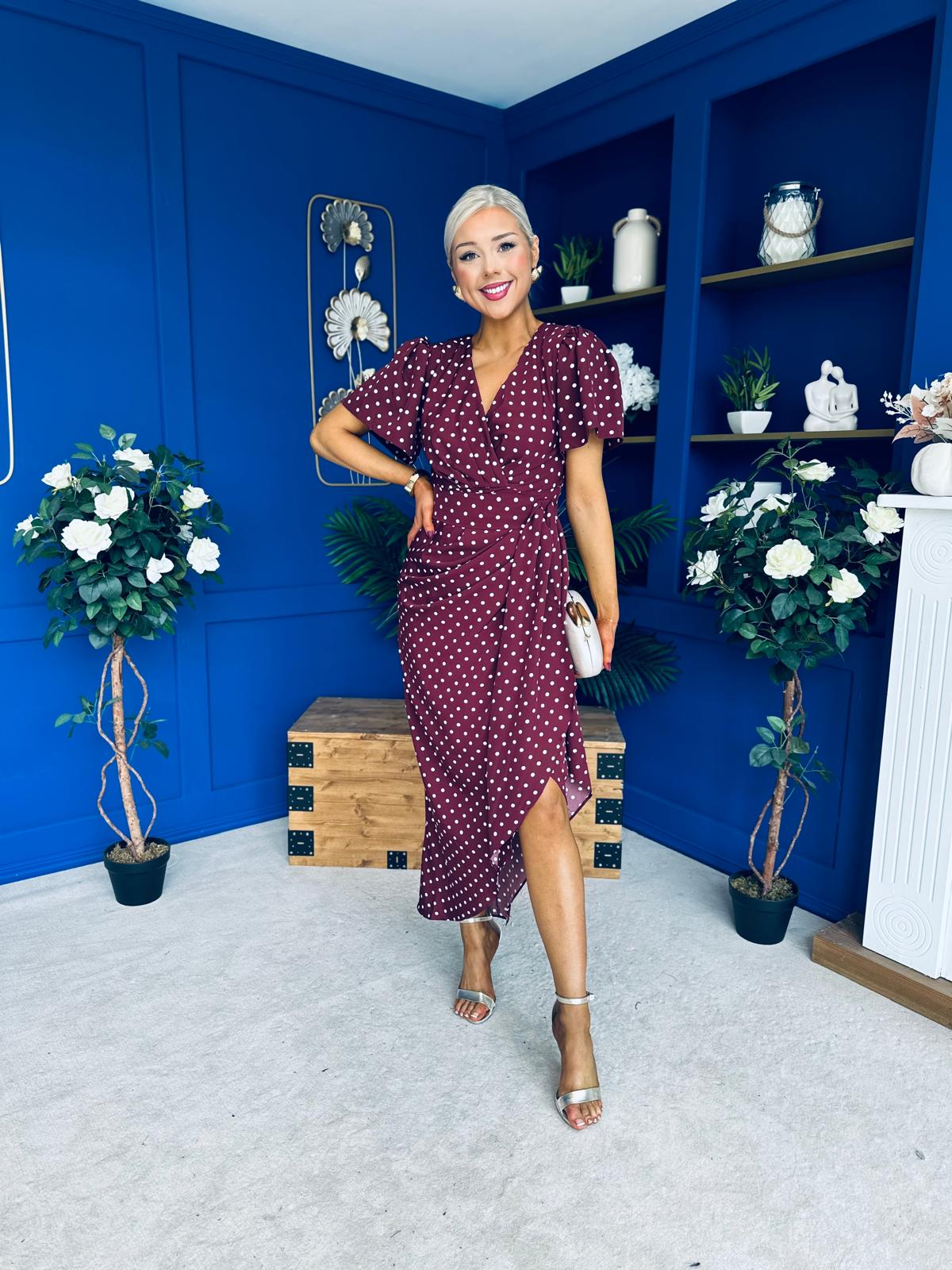 Drew Puff Sleeve Midi Dress Polka Berry