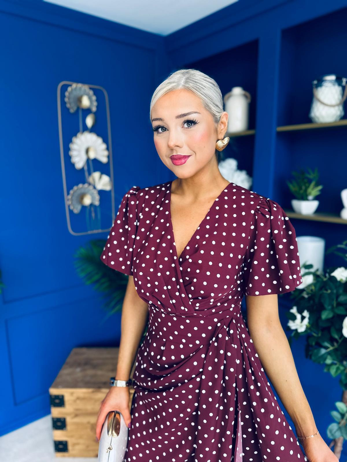 Drew Puff Sleeve Midi Dress Polka Berry