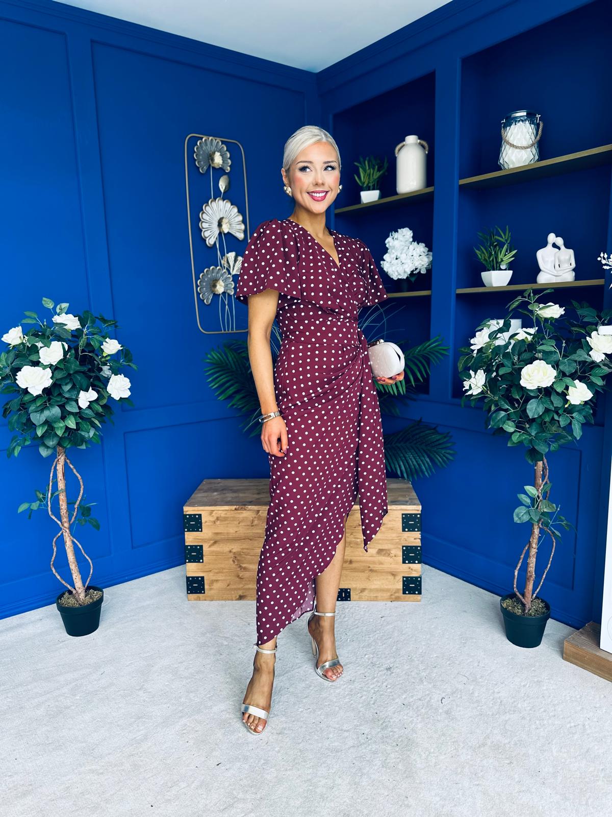 Drew Puff Sleeve Midi Dress Polka Berry