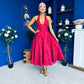 Diana Halterneck Jaquard Dress Wine