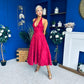 Diana Halterneck Jaquard Dress Wine