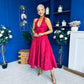Diana Halterneck Jaquard Dress Wine