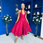 Diana Halterneck Jaquard Dress Wine