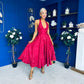 Diana Halterneck Jaquard Dress Wine