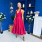 Diana Halterneck Jaquard Dress Wine
