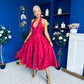 Diana Halterneck Jaquard Dress Wine