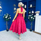 Diana Halterneck Jaquard Dress Wine