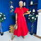 Felicity Detailed Occasion Midi Dress Red