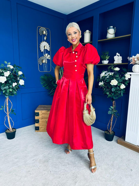 Felicity Detailed Occasion Midi Dress Red