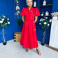 Felicity Detailed Occasion Midi Dress Red