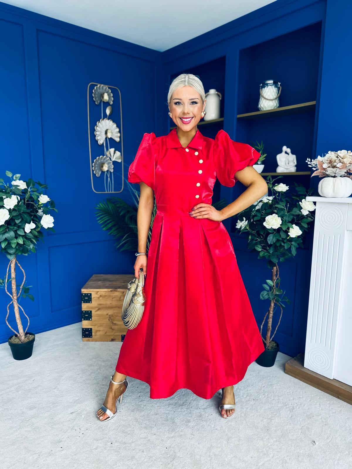 Felicity Detailed Occasion Midi Dress Red
