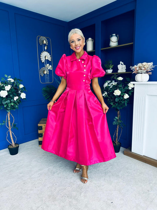 Felicity Detailed Occasion Midi Dress Fuchsia