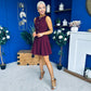 Penelopie Tailored Pleated Mini Dress Wine