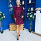 Marlie Bow Detail Sequin Mini Dress Burgundy