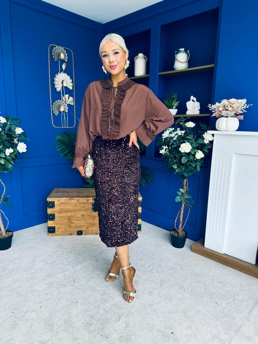 Pepper Velvet Sequin Midi Skirt Coco