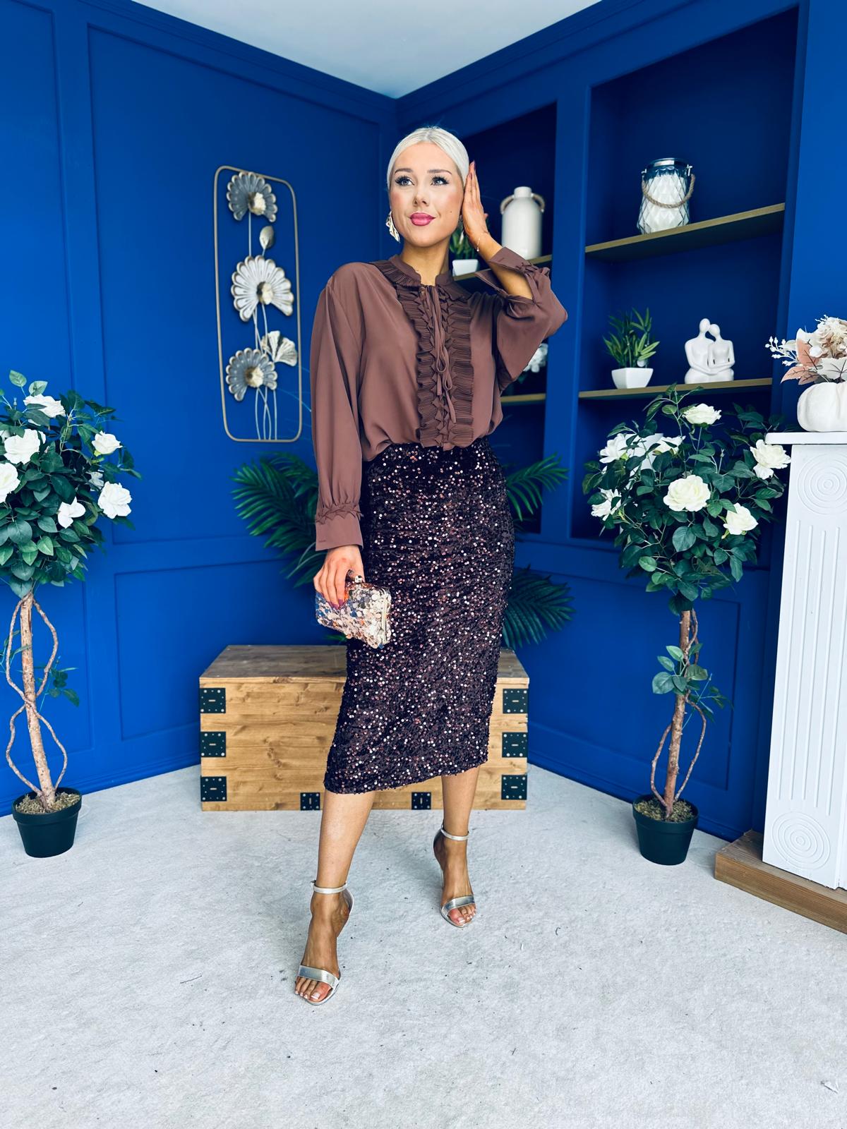 Pepper Velvet Sequin Midi Skirt Coco