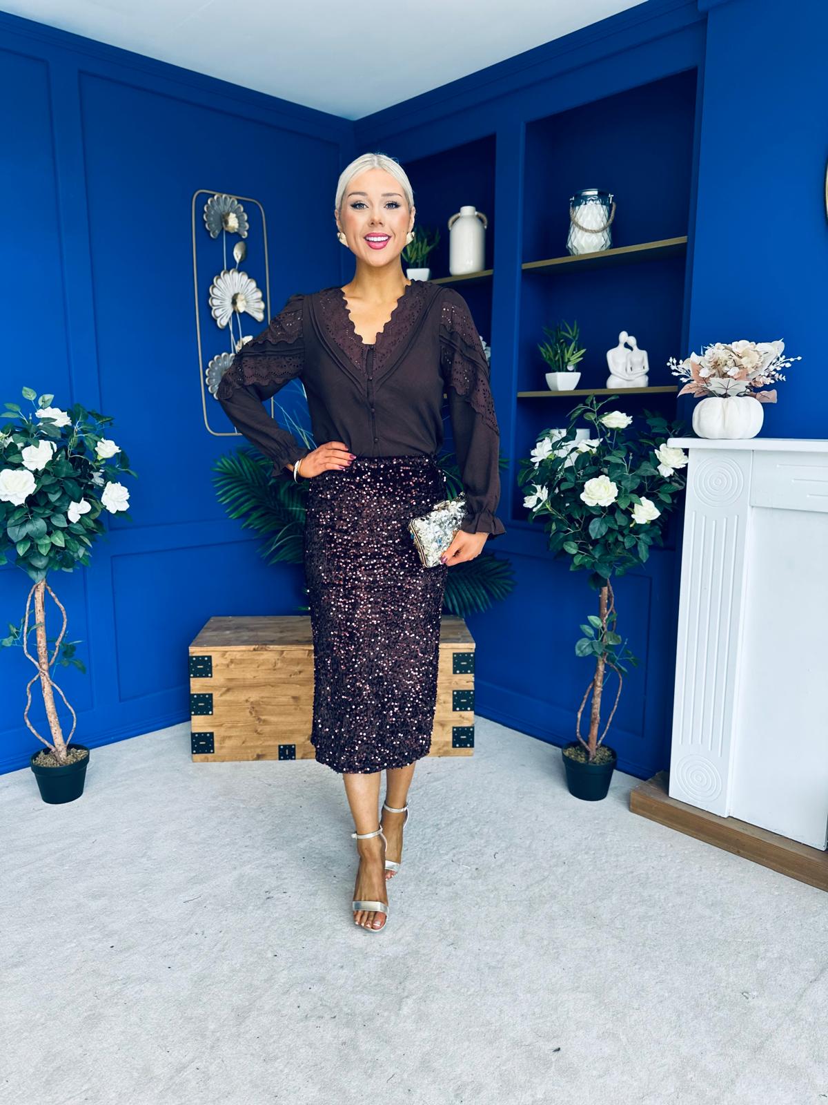 Pepper Velvet Sequin Midi Skirt Coco