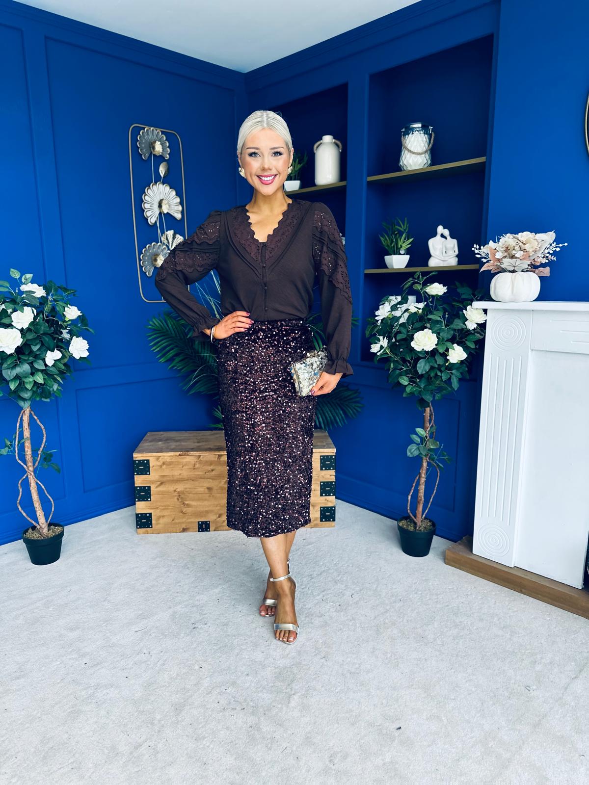 Pepper Velvet Sequin Midi Skirt Coco