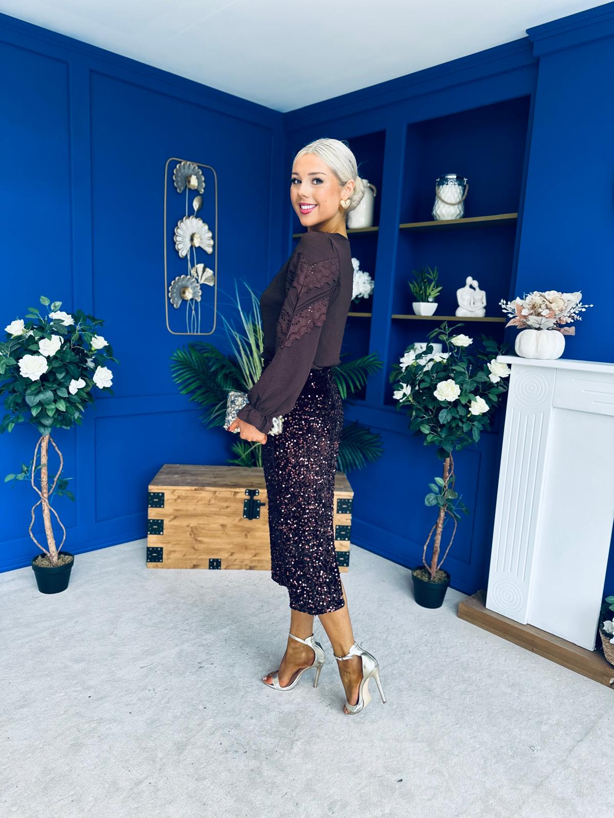 Pepper Velvet Sequin Midi Skirt Coco