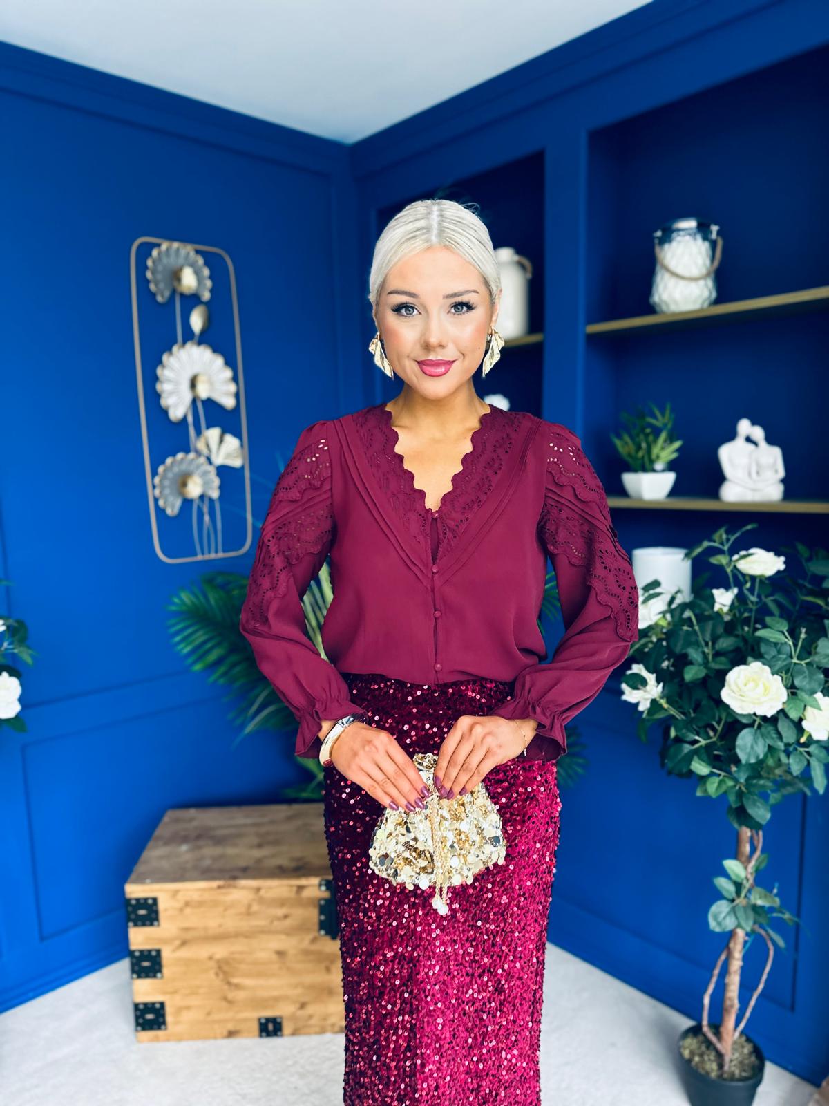 Kile Crochet Detailed Blouse Wine