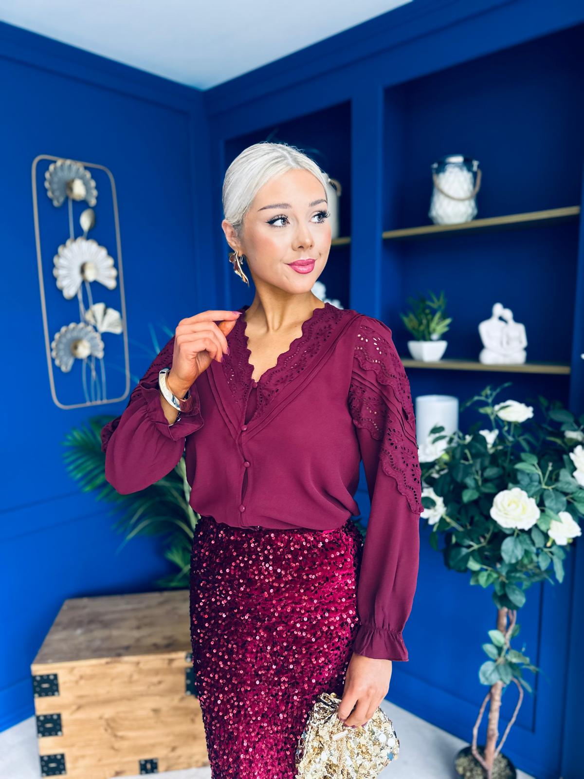 Kile Crochet Detailed Blouse Wine