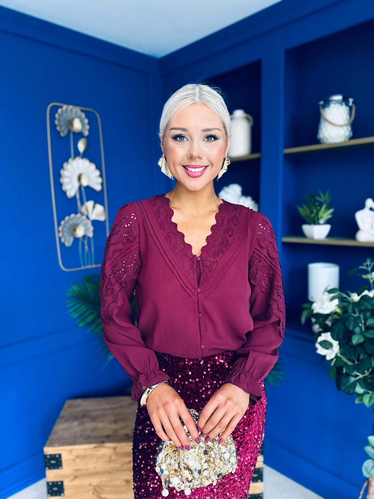 Kile Crochet Detailed Blouse Wine