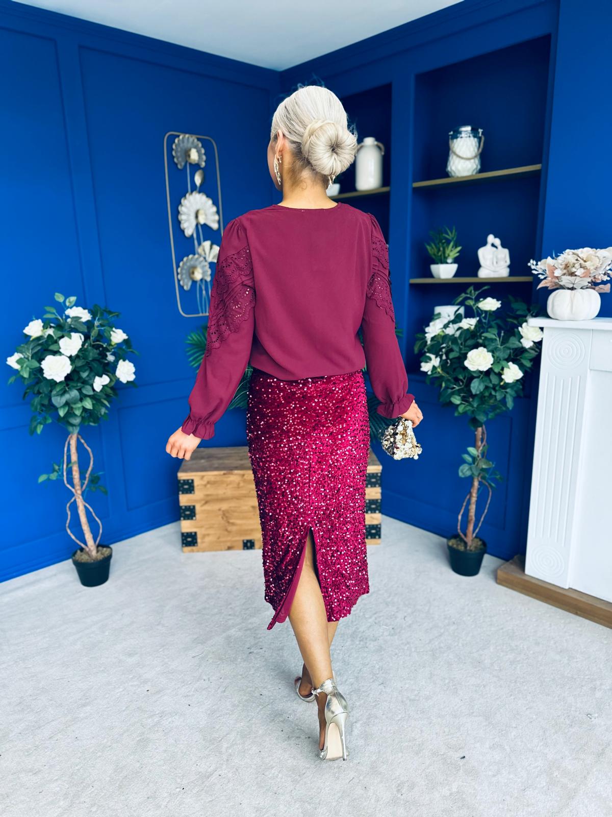 Kile Crochet Detailed Blouse Wine