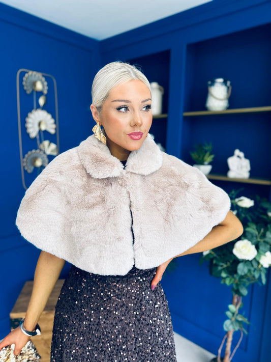 Janett Faux Fur Shawl Taupe