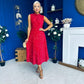 Parker Sequin Occasion Midi Dress Red