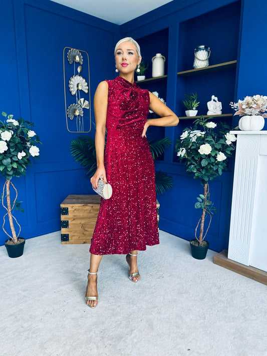 Parker Sequin Occasion Midi Dress Wine