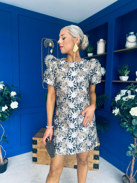 Ailish Puff Sleeve Jacquard Mini Dress PRE ORDER Arriving Oct 15