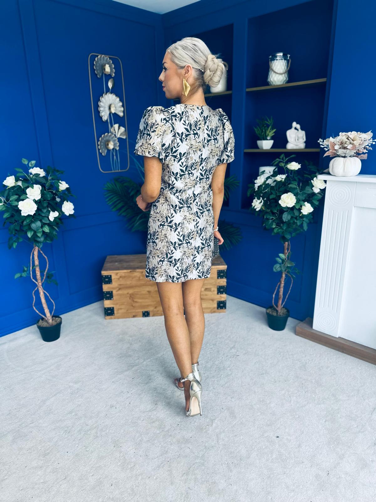 Ailish Puff Sleeve Jacquard Mini Dress PRE ORDER Arriving Oct 15