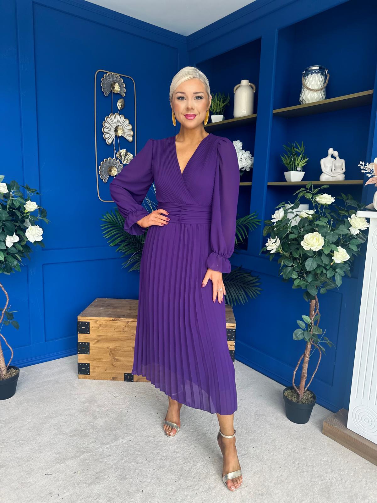 Kendall Pleated Midi Dress Violet
