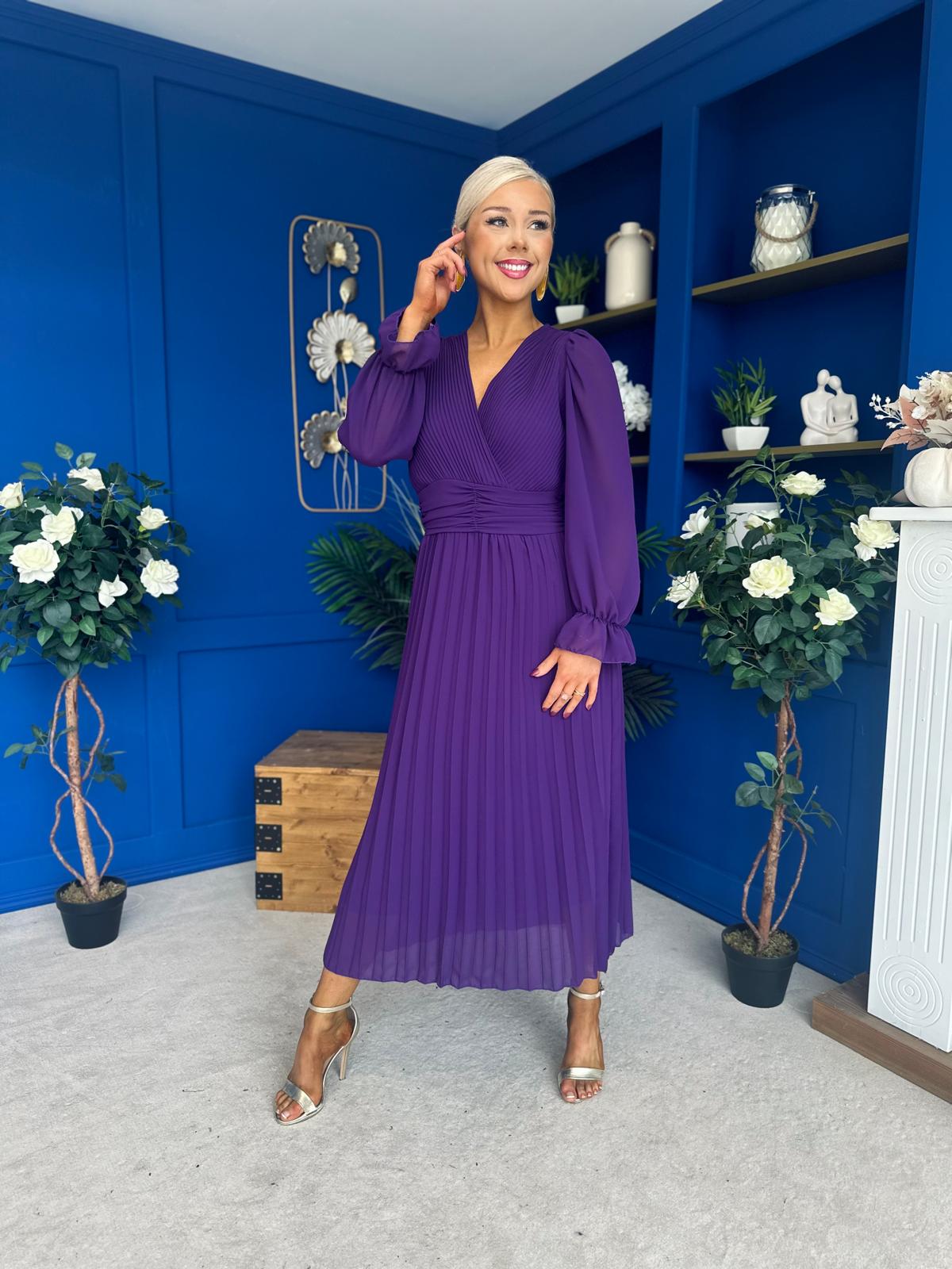 Kendall Pleated Midi Dress Violet