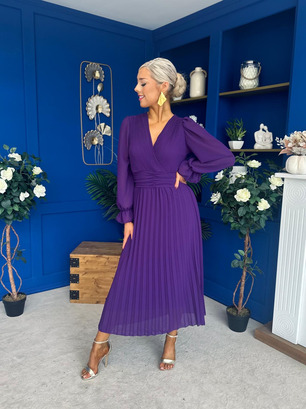 Kendall Pleated Midi Dress Violet