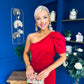 Nadia One Shoulder Velvet Occasion Dress Red