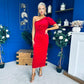 Nadia One Shoulder Velvet Occasion Dress Red