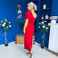 Nadia One Shoulder Velvet Occasion Dress Red