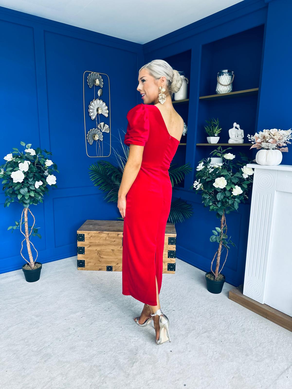 Nadia One Shoulder Velvet Occasion Dress Red
