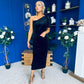 Nadia One Shoulder Velvet Occasion Dress Black