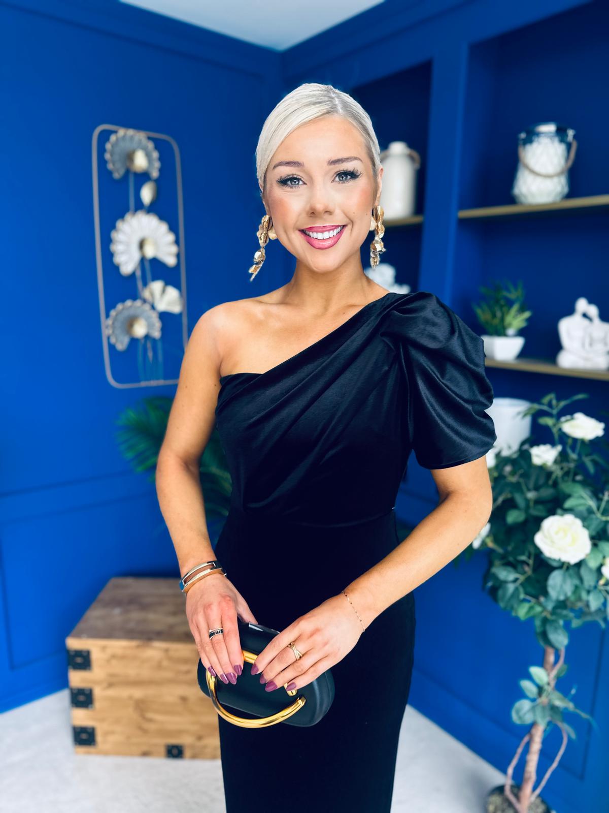 Nadia One Shoulder Velvet Occasion Dress Black