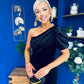 Nadia One Shoulder Velvet Occasion Dress Black