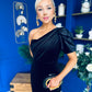 Nadia One Shoulder Velvet Occasion Dress Black