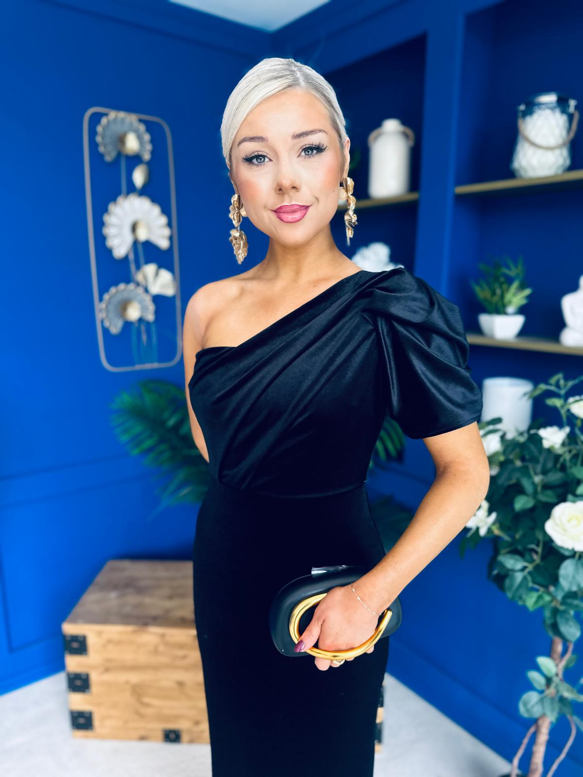 Nadia One Shoulder Velvet Occasion Dress Black